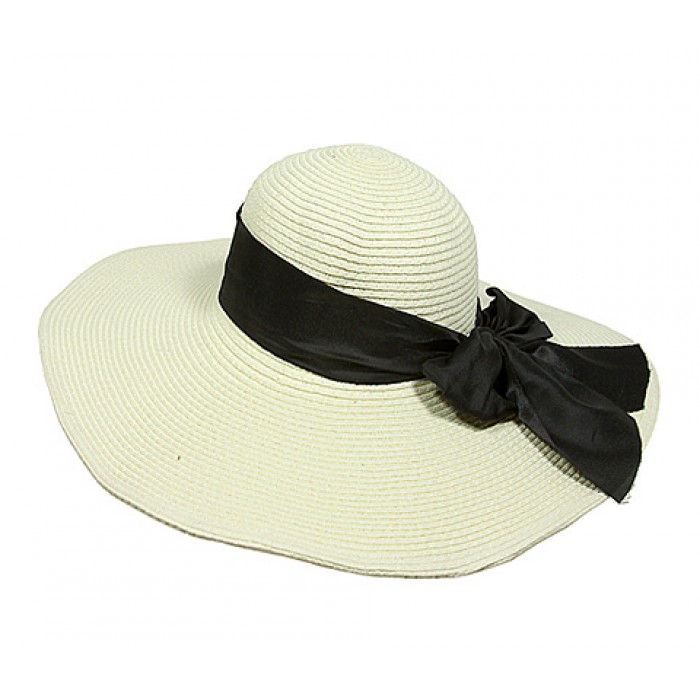 Straw Big Rim Hat w/ Bow - Ivory - HT-M223IV